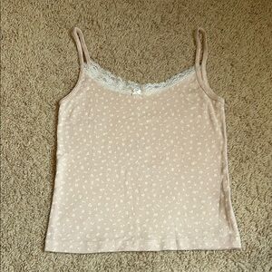 Women's Beige Floral Lace Trim Top